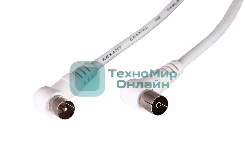 Шнур ТВ гнездо - ТВ штекер, угловой, длина 5 метров, белый Rexant