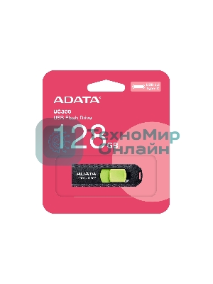 Флешка USB ADATA UC300 (ACHO-UC300-128G-RBK/GN), 128Gb, Type-C USB 3.2, R/W 100/30, черный/зеленый