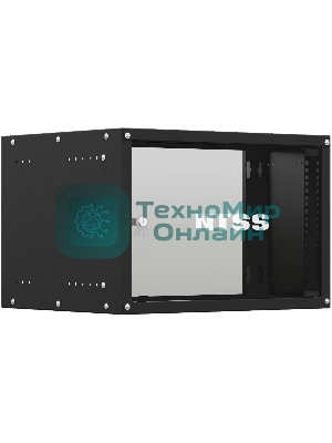 Шкаф коммутационный NTSS Lime (NTSS-WL6U5545GS-BL) настенный 6U 550x450 мм пер. дв. стекл несъемн. бок. пан. 30 кг черный 370 мм 9.6 кг 110 град. 370 мм IP20 сталь