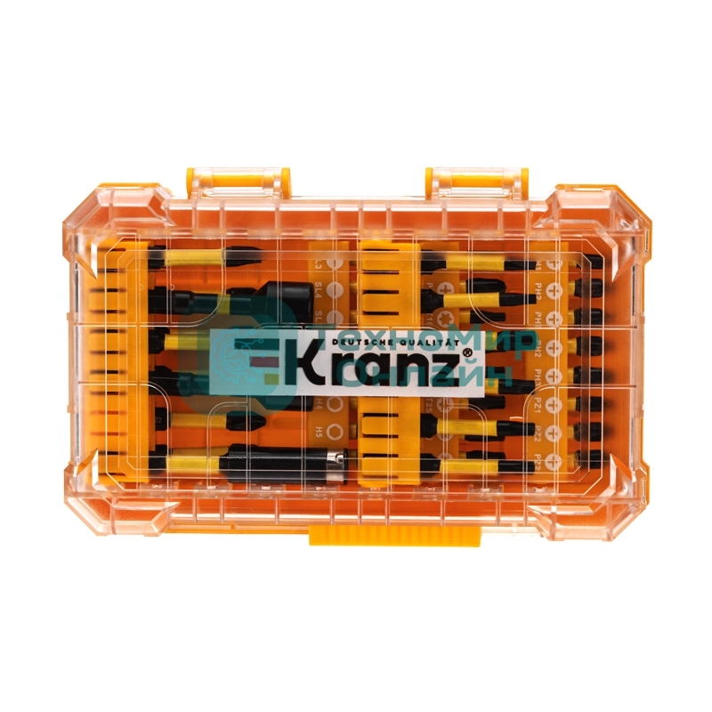Набор торсионных бит Kranz с магнитным держателем и торцевыми головками, пластиковый кейс, 41 шт