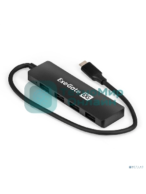 USB-концентратор 4-в-1 ExeGate DUB-4CP/3 (кабель-адаптер USB Type C --> 4xUSB3.0, Plug&Play, черный)