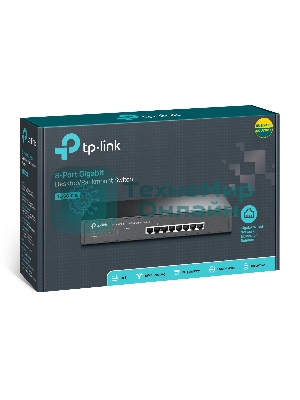 Коммутатор TP-LINK SMB TL-SG1008 8-port Gigabit Switch, 1U rack-mountable steel case