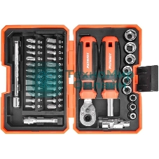 Набор инструментов Patriot SPS-38 трещотка с торцевыми головками, отвертка-битодержатель с битами, CR-V, двухкомпонентные рукоятки, 38 предметов