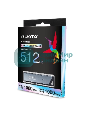 Флешка USB ADATA UE800 (AELI-UE800-512G-CSG), 512Gb, Type-C USB 3.2, R/W 1000/1000, серебристый