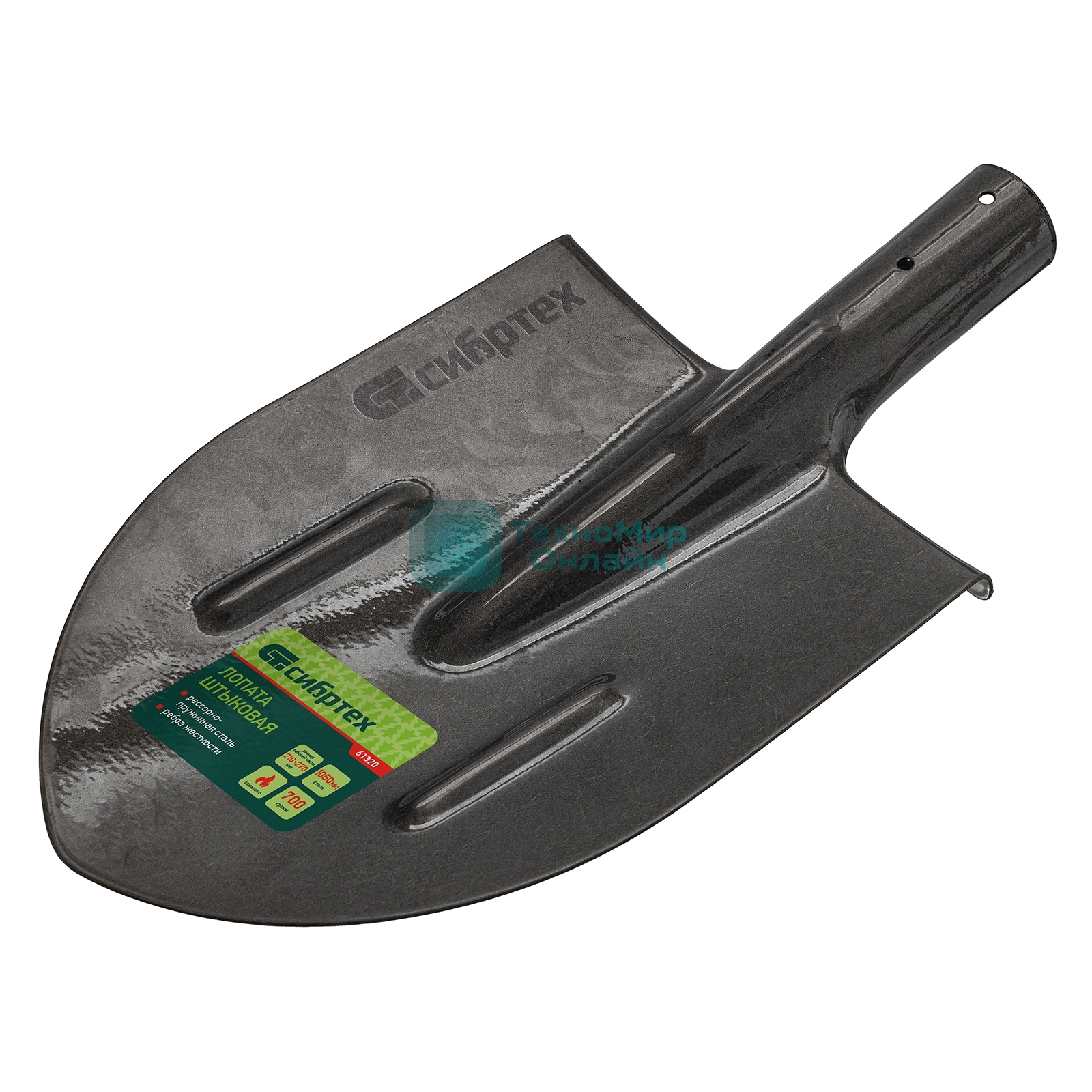 Лопата штыковая Сибртех, 205х290, ребра жесткости, рессорная сталь, 0,7 кг, без черенка