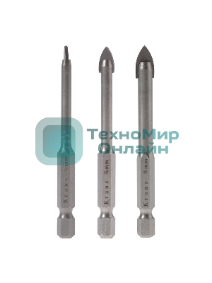Набор сверл по керамической плитке Kranz 5-6-8 мм, шестигранный хвостовик