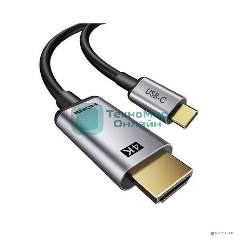 Bion Переходник USB Type-C - HDMI (M/F), 4K@60Hz, металлический корпус, 0.10 м