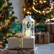 Декоративный фонарь Neon-night со свечой 14x14x29 см, белый корпус, теплый белый цвет свечения