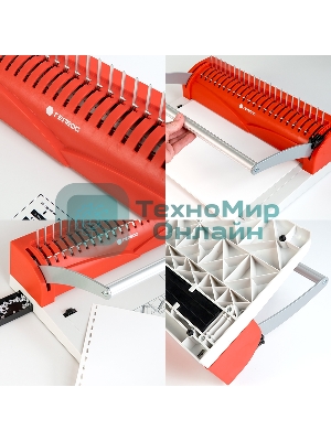 Переплетчик ГЕЛЕОС БП-13+ бело-красный на пластиковую пружину, А4, ручная перфорация 13 листов, переплет макс до 500 л., глубина перфорации 2 мм