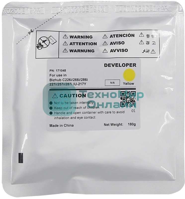 Девелопер CET IU-217Y-Developer для KONICA MINOLTA Bizhub C227i/C257i/C287i Yellow, 180г, 90000 стр.