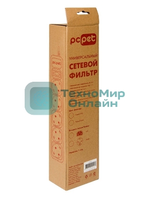 Сетевой фильтр PC Pet AP01006-1.8-GR 1.8 м, 5 розеток, серый