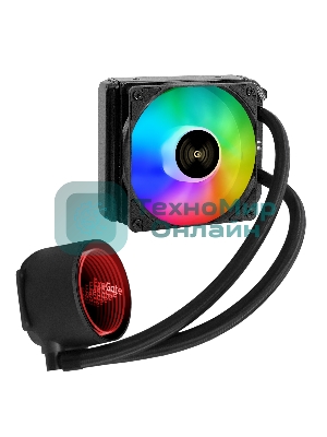 Комплект жидкостного охлаждения ExeGate BlackWater-120V3.PWM.RGb (RGb подсветка, LGA2066/2011/1366/1150/1151/1155/1156/1200/1700/1851/AM4/AM5/FM1/FM2/FM2+/AM2/AM2+/AM3/AM3+, TDP 150W, Fan 120мм 4pin PWM 600-1800RPM Hydro bearing, помпа 3pin 2700RPM, макс. шум 37db, с термопастой, на винтах, черный, Color Box)