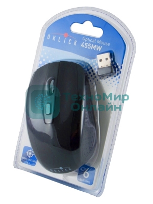 Мышь беспроводная Oklick 455MW черный, 1600 dpi, радиоканал, USB, кнопки - 6