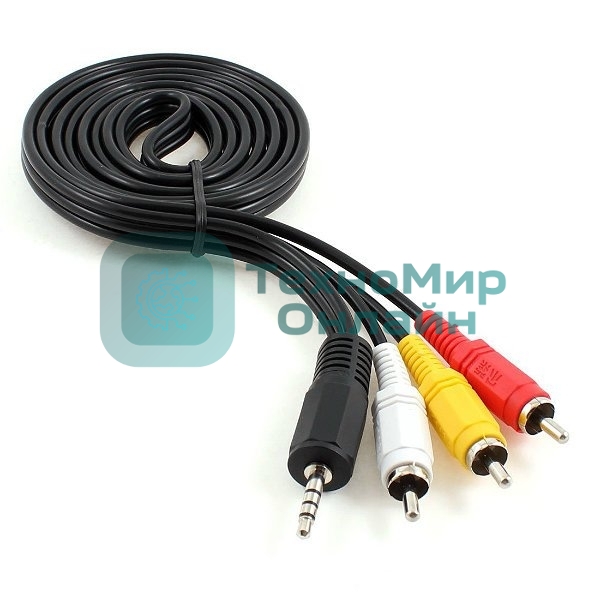 Кабель аудио/видео Cablexpert CCA-4P2R-2M, Jack3.5 4pin папа->3х RCA папа, 2м, черный