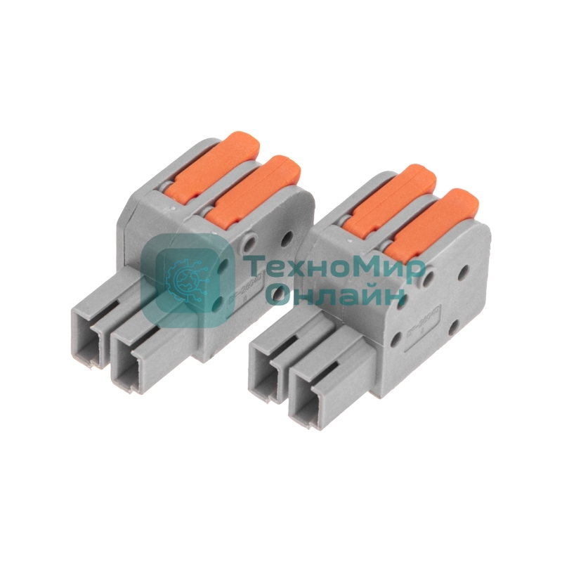 Клемма Rexant СМК 222-422R проходная разъемная 2 полюса серый 0,2-2,5/4 мм² (50 шт/уп)