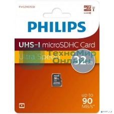 Флеш карта microSD 32Gb PHILIPS High Speed microSDHC Class 10 90Mb/s