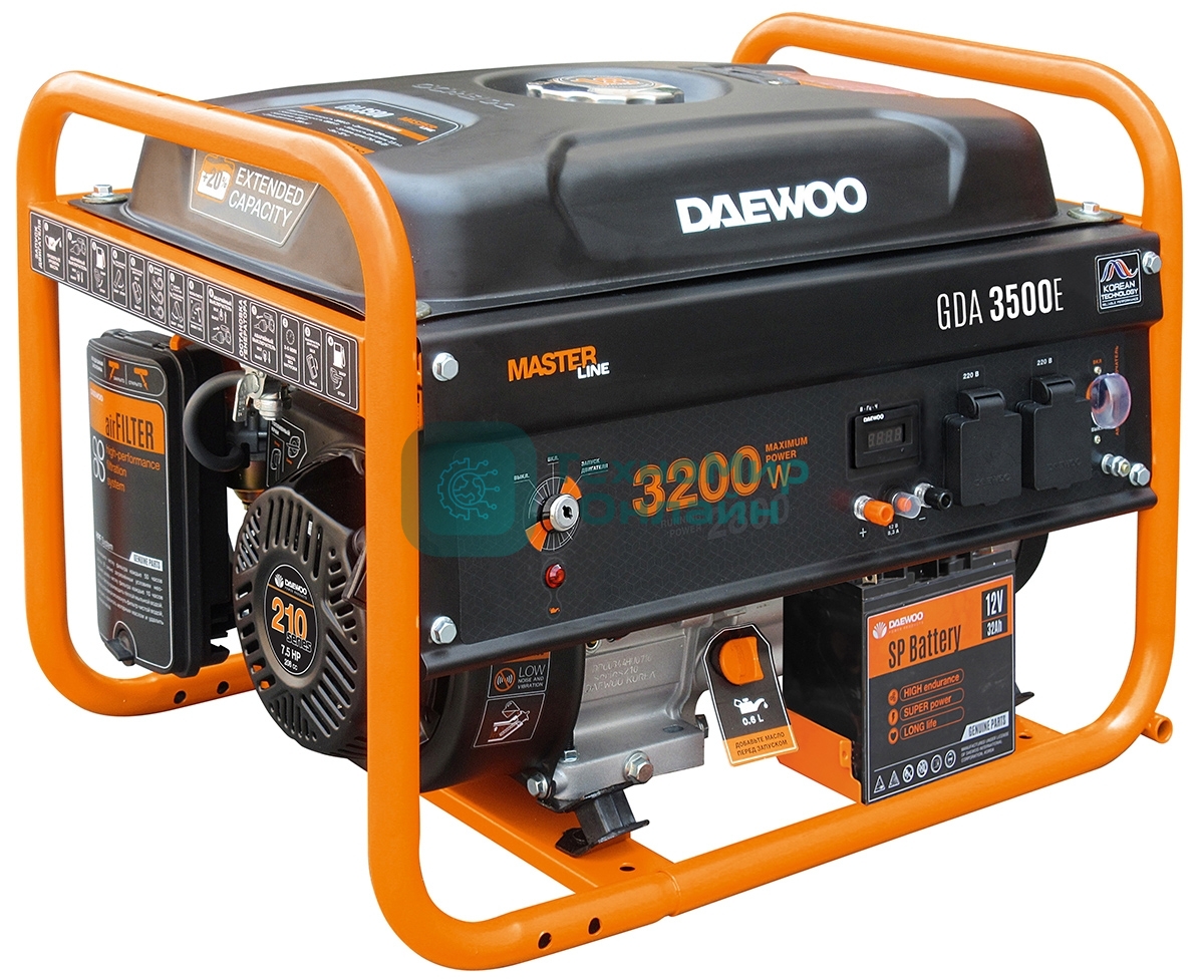 Генератор DAEWOO GDA 3500E 2.8/3.2 кВт 230В 208см3 7.0лс 15л 2х230В 42кг
