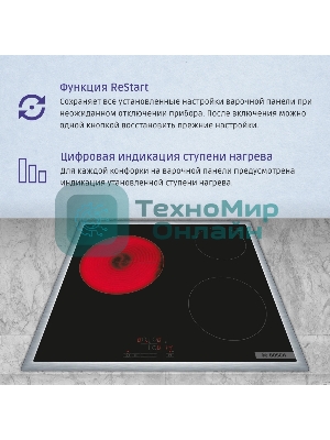 Электрическая варочная панель Bosch PKM645BB2E, стеклокерамическая поверхность, независимая, рамка-сталь, черный 4.8x58.3x51.3