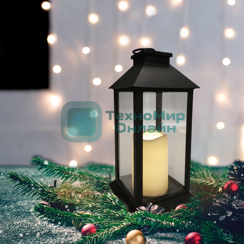Декоративный фонарь Neon-night со свечой 14x14x29 см, черный корпус, теплый белый цвет свечения