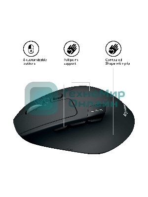 Мышь беспроводная Logitech M720 Triathlon черный, 1000 dpi, радиоканал, Bluetooth, USB, кнопки - 8