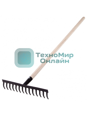 Грабли Сибртех стальные, 360х1300 мм, 14 прямых зубьев, деревянный черенок