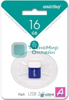 Флешка USB Smartbuy LARA Blue (SB16GBLARA-B), 16Gb, USB 2.0, R/W 15/5, синий/белый