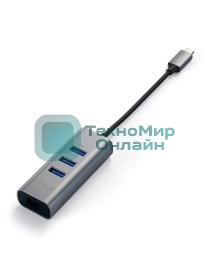 USB-концентратор Satechi Type-C 2-in-1 USB 3.0 Aluminum 3 Port Hub and Ethernet Port. Интерфейс Type-C. серый космос.