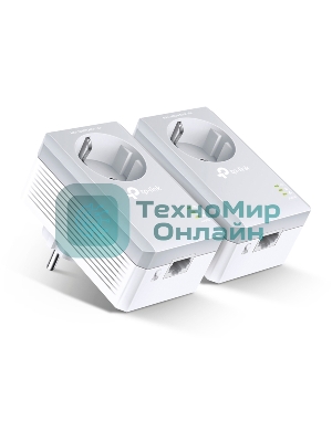 Сетевой адаптер TP-Link TL-PA4010PKIT AV600 Powerline Adapter with AC Pass Through Starter Kit, Ultra Compact Size, 500Mbps Powerline Datarate, 10/100Mbps Fast Ethernet, HomePlug AV, Green Powerline, Plug and Play