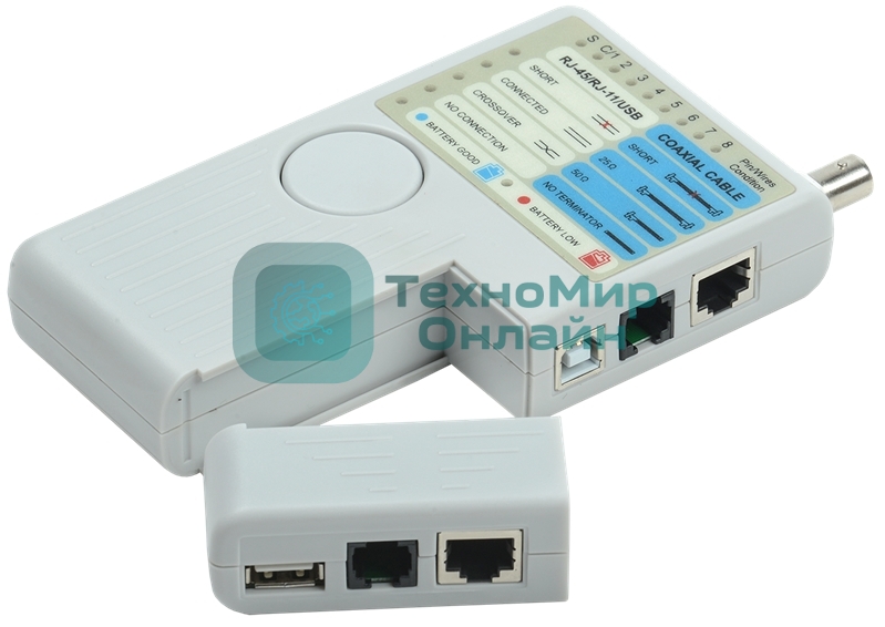 Тестер для витой пары ITK 4в1 RJ45/RJ11/BNC/USB с элем. пит.