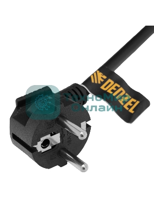 Шнур сетевой Energy Series, ПВС, 1,5 м, 3х1,5 мм, с неразборной вилкой, черный Denzel