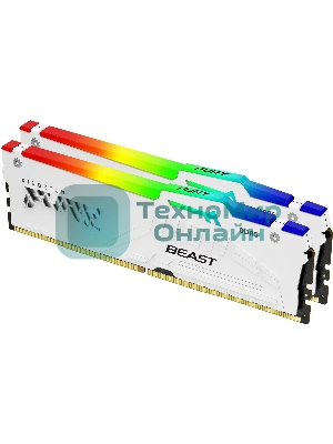 Оперативная память Kingston Fury Beast, DDR5, 32Gb (2x16GB), 5600MHz, CL36, DIMM, радиатор, RGB, белый