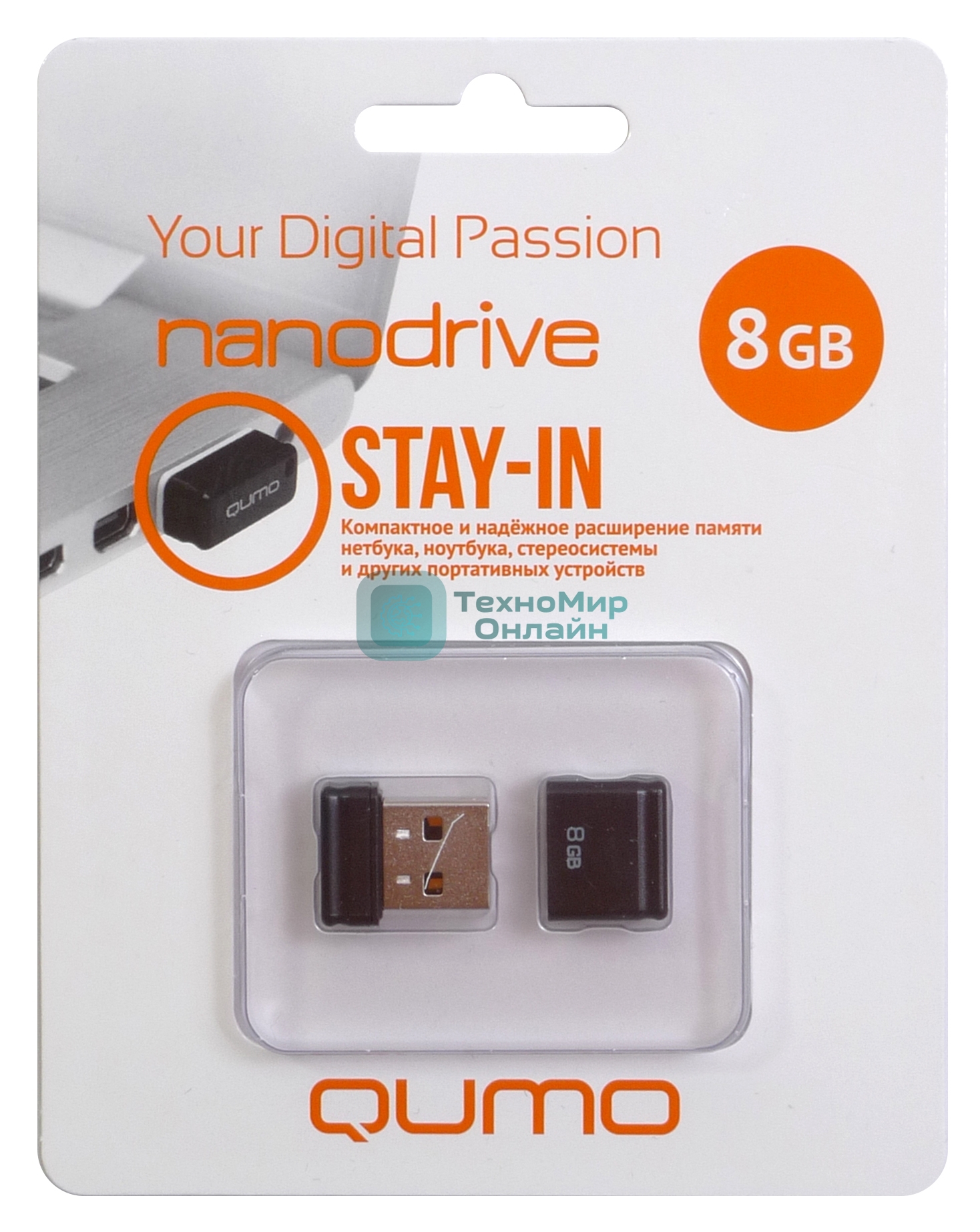 Флешка USB 2.0 QUMO 8Gb, NANO QM8GUD-NANO-B черный