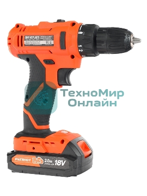Дрель-шуруповерт Patriot BR 187UES, Аккумуляторная, 18В, 2 АКБ, Кейс