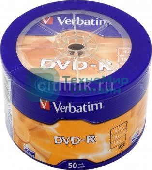 Диск DVD-R Verbatim 4.7Gb 16x Cake Box (50шт) (43731)