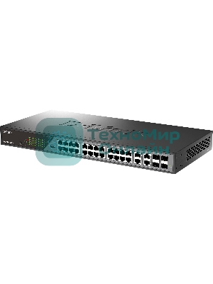 Коммутатор сетевой Smart L2 Surveillance Switch 24х1000Base-T PoE, 4xCombo 1000Base-T/SFP, PoE Budget 370W, Long-range PoE up to 250m