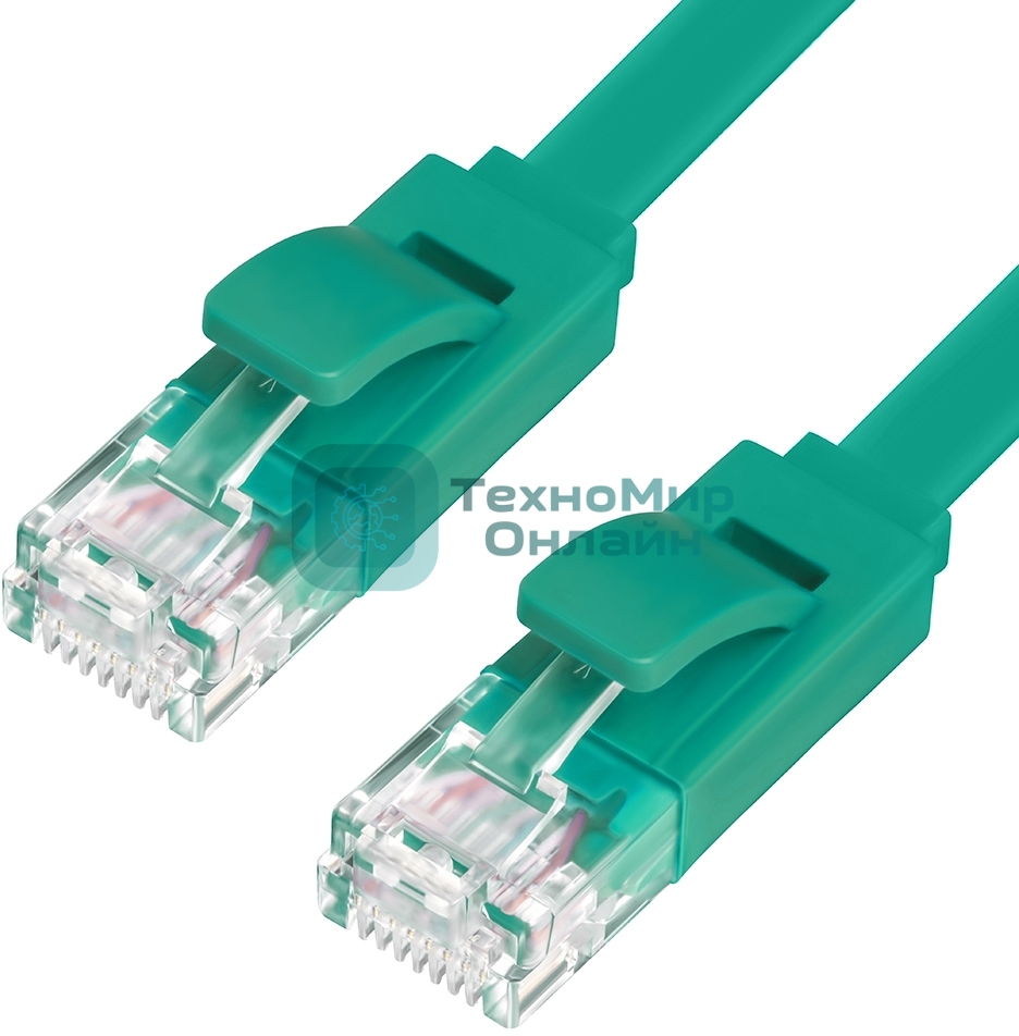 Патч-корд Greenconnect плоский прямой PROF15.0m UTP медь, cat.6, зеленый, позолоченные контакты, 30 AWG, Premium ethernet high speed 10 Гбит/с, RJ45, T568B (GCR-LNC625-15.0m)