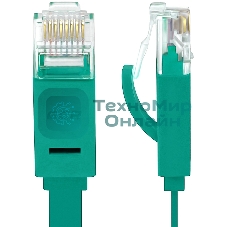 Патч-корд Greenconnect плоский прямой PROF15.0m UTP медь, cat.6, зеленый, позолоченные контакты, 30 AWG, Premium ethernet high speed 10 Гбит/с, RJ45, T568B (GCR-LNC625-15.0m)