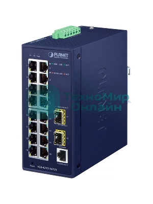 Коммутатор PLANET IGS-4215-16T2S IP30 Industrial L2/L4 16-Port 10/100/1000T + 2-Port 100/1000X SFP Managed Switch (-40~75 degrees C, dual redundant power input on 12~48VDC/24VAC terminal block)