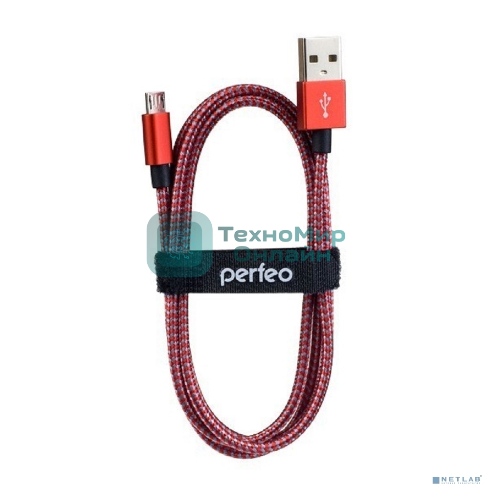Кабель PERFEO USB2.0 A вилка - Micro USB вилка, красно-белый, 3 м (U4804)