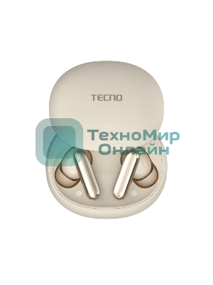 Наушники TWS Tecno True 1 (TU01) белый (кремовый), внутриканальные, Bluetooth, адаптивное шумоподавление, до 6 ч