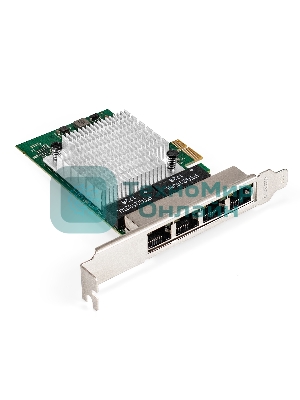 Сетевой адаптер ExeGate EXE-564 (PCI-E x1 v2.0, 4xRJ45, UTP 10/100/1000Mbps, Realtek Chipset RTL8111H+ASM1184e)
