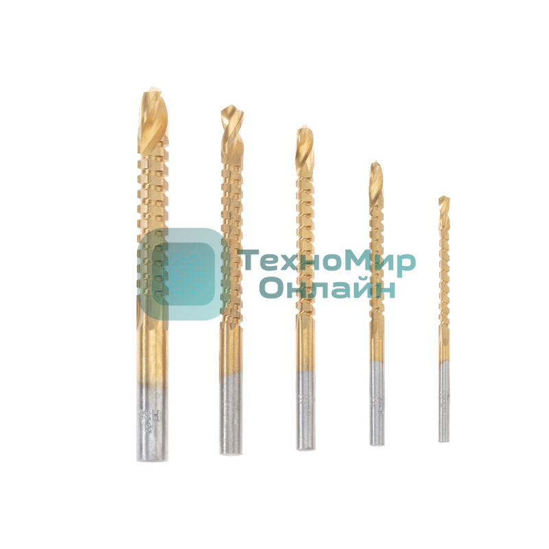 Набор cверл-фрез по металлу Kranz 3-4-5-6-8мм, HSS, ТИТАН, цилиндрический хвостовик, 5 шт.