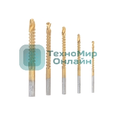 Набор cверл-фрез по металлу Kranz 3-4-5-6-8мм, HSS, ТИТАН, цилиндрический хвостовик, 5 шт.