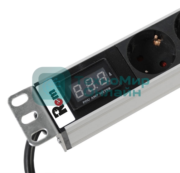 Блок розеток Rem-16 с амперметром, 8 Shuko, 16A, алюм., 19