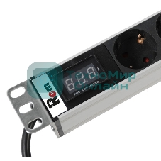 Блок розеток Rem-16 с амперметром, 8 Shuko, 16A, алюм., 19