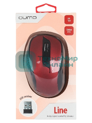 Мышь беспроводная Qumo Office Line M62 красный, 1600 dpi, радиоканал, USB, кнопки - 6