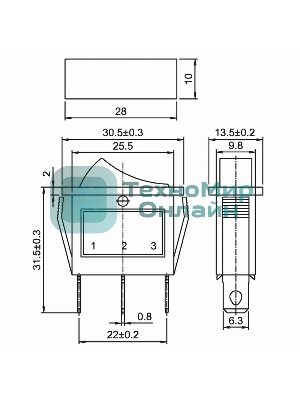Выключатель клавишный Rexant 250V 15А (3с) ON-OFF зеленый с подсветкой