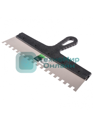 Шпатель из нержавеющей стали Сибртех 350 мм, зуб 10х10 мм, пластмассовая рукоятка