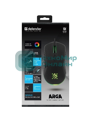 Мышь проводная Defender Arga GM-049 черный, 3600 dpi, USB, кнопки - 6