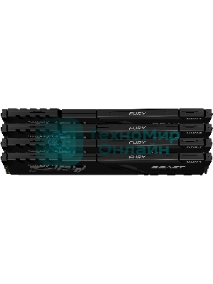 Оперативная память Kingston Fury Beast, DDR4, 32Gb (4x8GB), 3200MHz, CL16, DIMM, с радиатором, черный